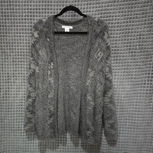 SOFT Long Open Sweater Cardigan SzLg Fuzzy Cozy Native Aztec Boho Chic Stretch